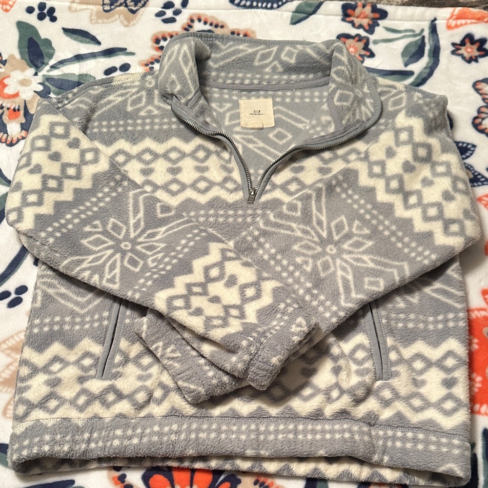 Thread & Supply Gray and Cream Zip Up Sweater